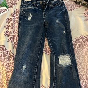 Flying Monkey Dark Blue Distressed Boot Cut Jeans